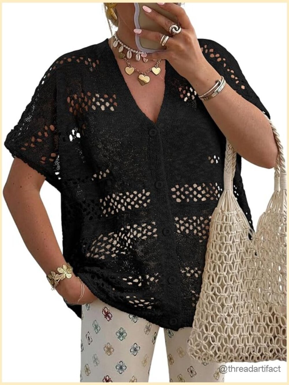 Crochet Cardigan Short Sleeve Knit Open Front Summer Sweater Beach Cover Up